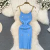 2024 vSexy Sleeveless Elastic Knit Bodycon Dress Sexy Chic Vestidos Women Summer Slim Women Chain Slip Dress 240415