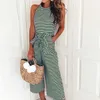 Elegant Sexy Jumpsuits Women Sleeveless Striped Jumpsuit Trousers Wide Leg Pants Rompers Loose Style Belted Leotard Overalls 240417