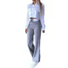 Pantaloni da donna a due pezzi da donna abito a due pezzi Elegante set top con tasche a vita alta a petto singolo a petto elegante colore solido per donne