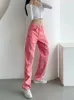 Jeans femininos Mulheres de jeans alta de jeans de manchas largas roupas de perna larga rosa All Match Vintage Feminino Vintage Feminino Calça