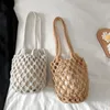 Cordon 2024 Fashion boho artisan tissé crochet crochette bourse baquet top-handle hands sacs plage décontracté se solid creux sacs d'épaule