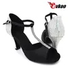 Zapatos de baile evkoodance 8 cm altura de la altura de las mujeres bailando profesionales del satén negro del dedo negro con brillo Evkoo-439