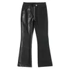 メンズパンツカラーブロックPUレザーパッチワーク男性のためのバギーフレアストレートY2Kストリートウェアカジュアルジーンズユニセックス特大貨物ズボン
