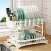 2 Tiers Kitchen Dish Bowl Drainer Storage Rack With Chopstick Cage Space Saver Kitchen Counter Organizer Tableware Drainboard 240417