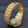 Zegarwatki Mężczyźni Watch luksusowe diamentowe na rękę wodoodporne japoński ruch stalowy stalowy zespół Hip Hop Rhinestone Gold Gold Dift for Clock D240417