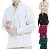 Men's Casual Shirts Retro Pirate Shirt Drawstring Top Viking Solid Color Street Creative Temperament Cotton And Linen