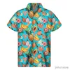 Camisetas masculinas manga manga banana abacaxi camisa gráfica masculino 3d fruta havaiana camisas de verão praia de manga curta lapela aloha blusa