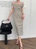 Casual Dresses Striped Strapless Knit Maxi Dress Women Summer Korean Sexy Sleeveless Slim Party Long 2024