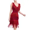 Casual Dresses Summer V-neck Sliver Sequin Tassel Vintage Cosplay Dress Fashion Elegant Sleeveless Fringe Slim Fit Cape