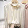 レディースブラウスkorejpaa women shirt 2024春のフレンチスタイル3dフラワースタンドカラーソリッドブルサ