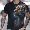 Herr t-shirts tiger tryck t-shirt 3d djur män skjortor sommar kortärmad manlig pullover överdimensionerade toppar tees män kläder