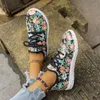 Sapatos casuais com tênis de salto baixo fêmea 2024 Autumn de alta qualidade Lace-up Ladies Floral Mixed Colors Round toed Feminino Vulcanize