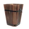 Large Round Planter Carbonized Solid Wood Flowerpot Durable Wooden Bucket Small Barrel Iron Container Garden Decor 240409