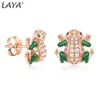 Laya Silver Animal Frog Stud Earrings For Women Pure 925 Sterling Silver Shiny White Cubic Zirconia Green Enamel Fine Jewelry 20227847000