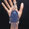 Keychains Lanyards Fatima Hamsa Handblauwe ogen hanger Keychain Evil Turkije Eye Talisman Keyring Holder Sieraden Mano de Fatima KXH737S01 Y240417