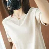 T-shirts pour femmes Tshirts 20 Summer Round Neck Patchwork Tricoter à manches courtes T-shirt T-shirt Hollow Tops Mujer Camisetas