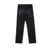 Jeans masculino Designer de luxo bordado bordado preto streetwear baixo