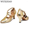 Chaussures de danse wuxijiao pu or et argent pour femmes en latin salsa sandales de salsa