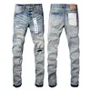 Jeans coupés de haute qualité jeans jeans de luxe jeans pourpre hommes High Street en gros broderie skinny ajusté de patch bien usé lavage de jeans pour hommes en détresse