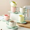 300ml Flower Shaped Ceramic Coffee tulip Teacup Creative Milk Cup And Plate Set With Saucer Flower Print Afternoon Tea Mug 240417