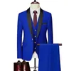 Men's Suits Lapel Black Collar 3 Piece Suit Set Coat Vest Trousers / Business Groomsmen Wedding Dress Formal Gold Button Blazer Pants