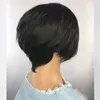 Syntetyczne peruki The Short Cut Wavy Bob Pixie Peruka Non Lace Front Remy Brazylijskie ludzkie włosy z grzywką dla czarnych kobiet Made548511 Othdu