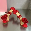 Sandalen Rose Flower enkel Strappy Ladies Mooie zomer sandaalschoen dunne hak sexy feest runway t-show sapatos mujer verschillende kleur