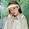 Visori Donne Simple Paglie Cappello Long Brim Top Svuota Sundi di Sun Bola Female Travel Beach Castoio Solido Visor Summer Regolable Regolable Y240417