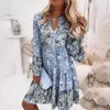 Casual jurken dames vintage etnische stijl geprinte kwastje nek los fit boemian tuniek jurk print wijd uitlopende lange mouw plus size size