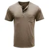 Zomer heren T-shirt met korte mouwen, herenbasishirt, ronde nek T-shirt, Henry-shirt voor heren