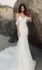 2024 Boho Beach Wedding Dresses sjöjungfru med spaghettiband från axel ihålig rygg svep Train Chiffon Bohemian bröllopsklänning