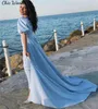 Feestjurken Koreaanse lichtblauwe jumpsuit prom jurk met trein vierkante kraag korte mouw satijnen broekpak avond 2024 verjaardag