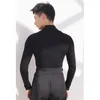 Stage Wear Men Competition Latin Dance Cops Mangas largas Bodysuit de cuello negro Alto Adult Chacha Rumba Ropa de salón DNV19439