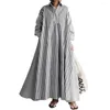 Casual jurken Flowy Heme jurk gestreepte print maxi a-line oversized zakken lange mouwen damesmode voor herfst lente dames