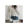 Kvinnor jackor Autumn Winter Knit Coat Long Sleeve Solid Vintage O Neck Sweater Jacket Women Korean Chic Casual Loose Tops Slim Drop D DHBTD