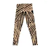 Active Pants Light Skin Colored Retro Hawaiian Polynesian Tribal Floral Tattoo Design Leggings Push Up Fitness Womens