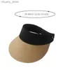 Visors Fashion Femmes Paille Sunhat Black Splicing Hair Hoop Summer Summer Beach Feme Suncreen Chapeaux Big Brim Top Visors Top Cap Y240417