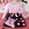 Girl Dresses Kids Kids Toddler Girls a manica lunga a costola patchwork Bowknot Dress cartone animato Valentino per personalizzato