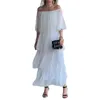 Lässige Kleider Beach Party Kleid elegant von Schulter Maxi mit Rüschensaum Plisel Chiffon für Abschlussball oder Sommerveranstaltungen Frauen