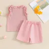 Kledingsets Summer Fashion Peuter Baby Kid Girls Kleding Solid kleur Mouwloze tanktops en Houndstooth shorts 2pcs Set