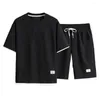 Men's Tracksuits Gym Training Outfit T-shirt Shorts Set O-neck Short Sleeve Wide Leg With Elastic Drawstring Waist