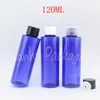 Bottiglie di stoccaggio 120 ml blu flacone di plastica a spalla piatta da 120 cc shampoo / lozione toner sub-bottling contenitore cosmetico vuoto (50 p / lotto)