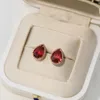 Stud Earrings Brand Pure 925 Sterling Silver Gold Color Mini Water Drop Full Diamond White Red Fine Jewelry