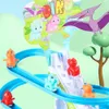 Kids Electric Climbing Stairs Toy DIY Small Dinosaur Rail Racing Track Music Roller Coaster Duck Toy For Baby Kids Gift 240318