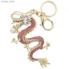 Keychains Lanyards Dalaful Rhinestone Dragon Key Rings Holder Simuleerde Pearl Crystal Animal Keychains voor autokharings tas Charms K341D Y240417