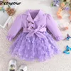 Девушка платья Prowow 3-24M Baby for Girls Sweet V-образное лоскутное платье бабочка платье принцесса рождена детская одежда