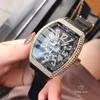 Projektant Frank Mueller zegarki Diamond Menwatch Dragon Totem Dial 5a Wysokiej jakości Kwarc Ruch Uhr Iced Out Montre Luxe Skórzany pasek Data Montre Watchbox ZD48