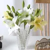 Decorative Flowers Realistic Fake Silk Elegant Artificial Lily Branch With Green Leaves For Home Indoor Stylish