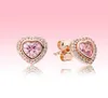 Boucles d'oreilles de pote de coeur étincelantes roses Bijoux plaqué en or rose pour 925 Silver Love Hearts Earge avec Box 4100126 d'origine