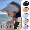 Visors Sun Hat Can Large Eaves Summer Sun Protection Hat voor vrouwen uitgehold strandfietsenzonschaduw lege tophoed Y240417